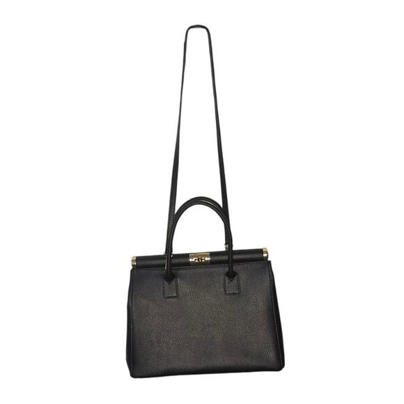 Vintage Italian Black Leather Structured Handbag - Picture 1 of 16